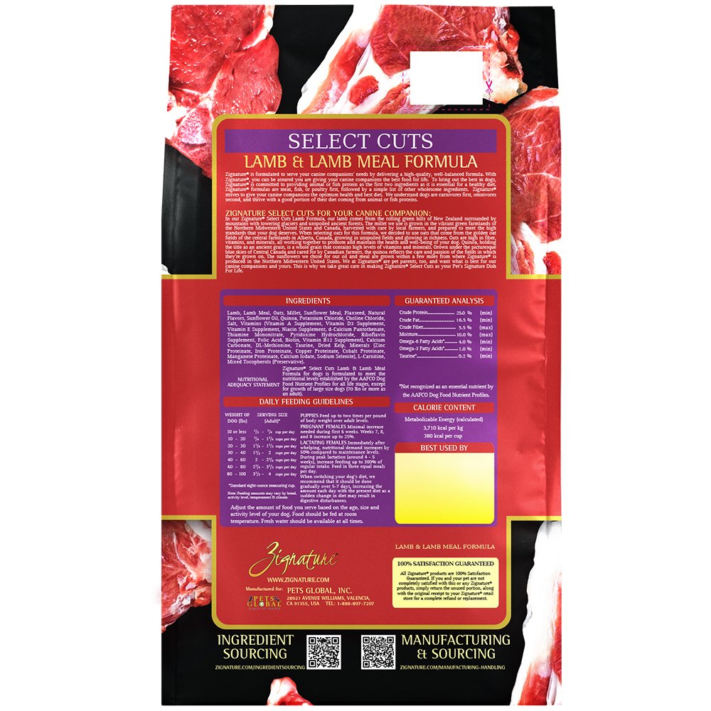 Zignature Select Cuts Lamb & Lamb Meal Formula w/ Oats, Millet & Quinoa Dry Dog Food - Image 3