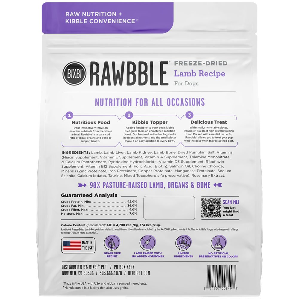 Bixbi Rawbble Lamb Recipe Freeze-Dried Dog Food - Image 3