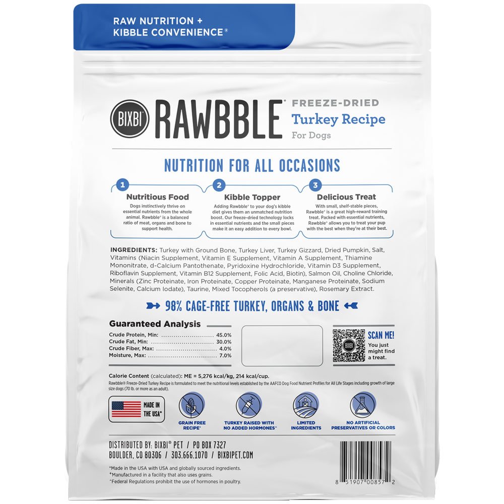 Bixbi Rawbble Turkey Recipe Freeze-Dried Dog Food - Image 3