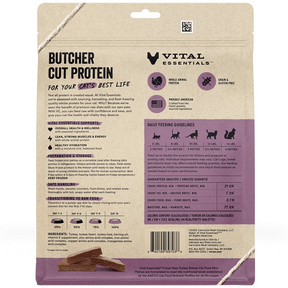 Vital Essentials Turkey Entrée Mini Patties Frozen Raw Cat Food - Image 3