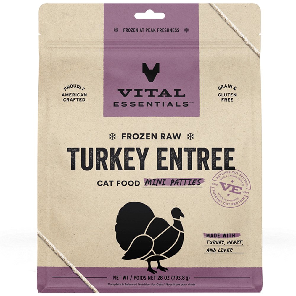 Vital Essentials Turkey Entrée Mini Patties Frozen Raw Cat Food
