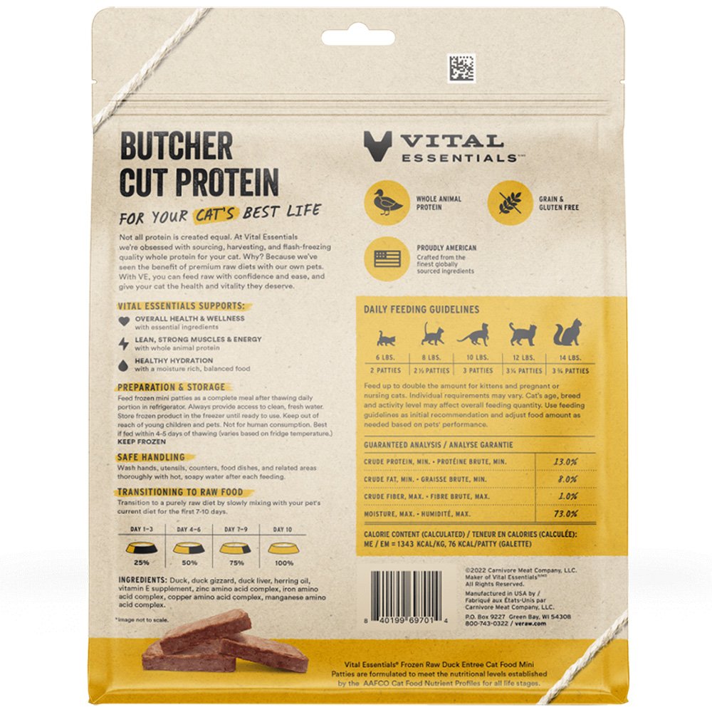Vital Essentials Duck Entrée Mini Patties Frozen Raw Cat Food - Image 3