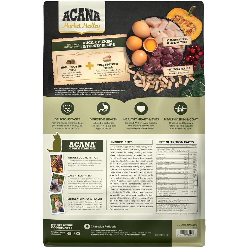 ACANA Market Medley Duck, Chicken & Turkey Recipe Dry Cat Food - Image 2