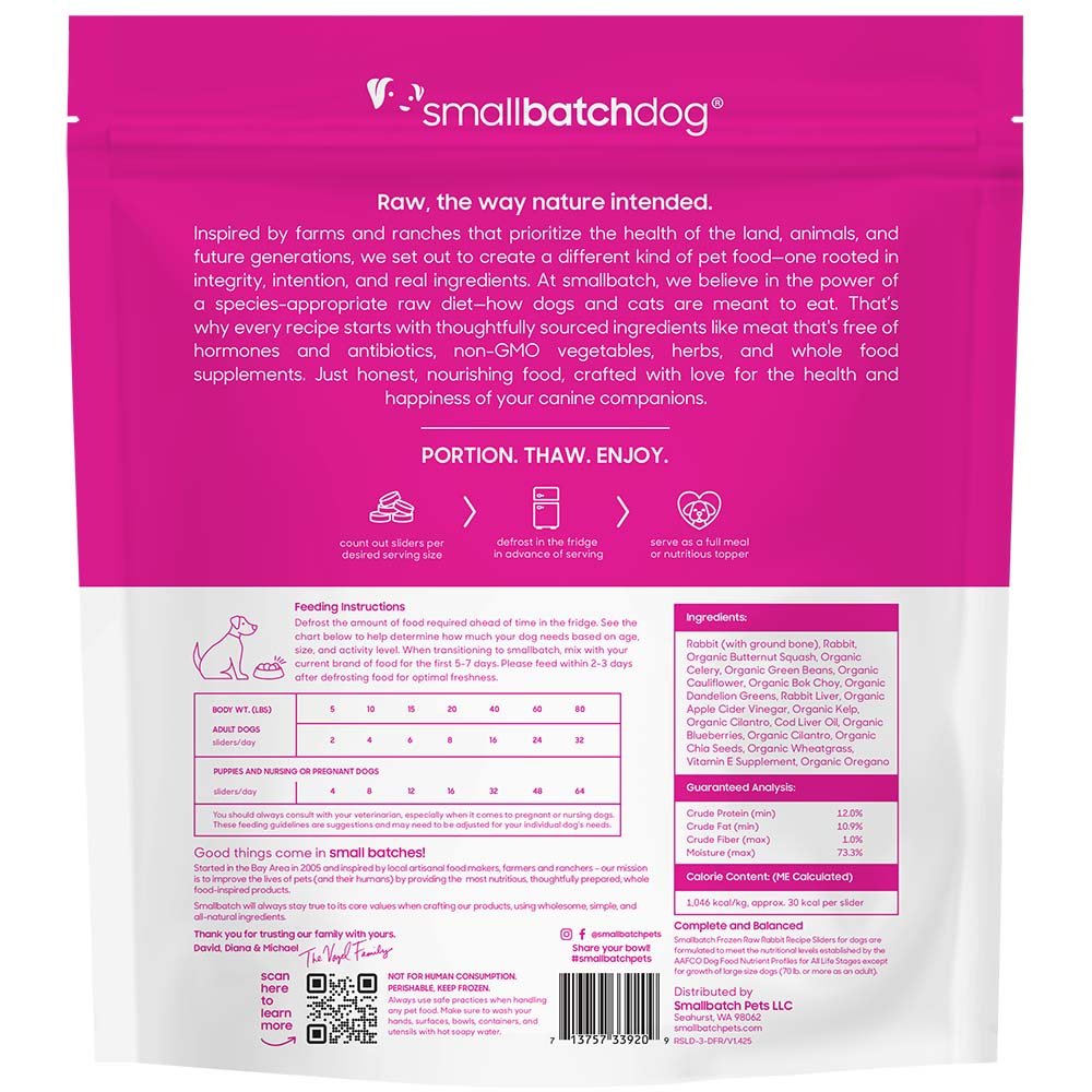 Smallbatch Rabbit Recipe Sliders Raw Frozen Dog Food - Image 2