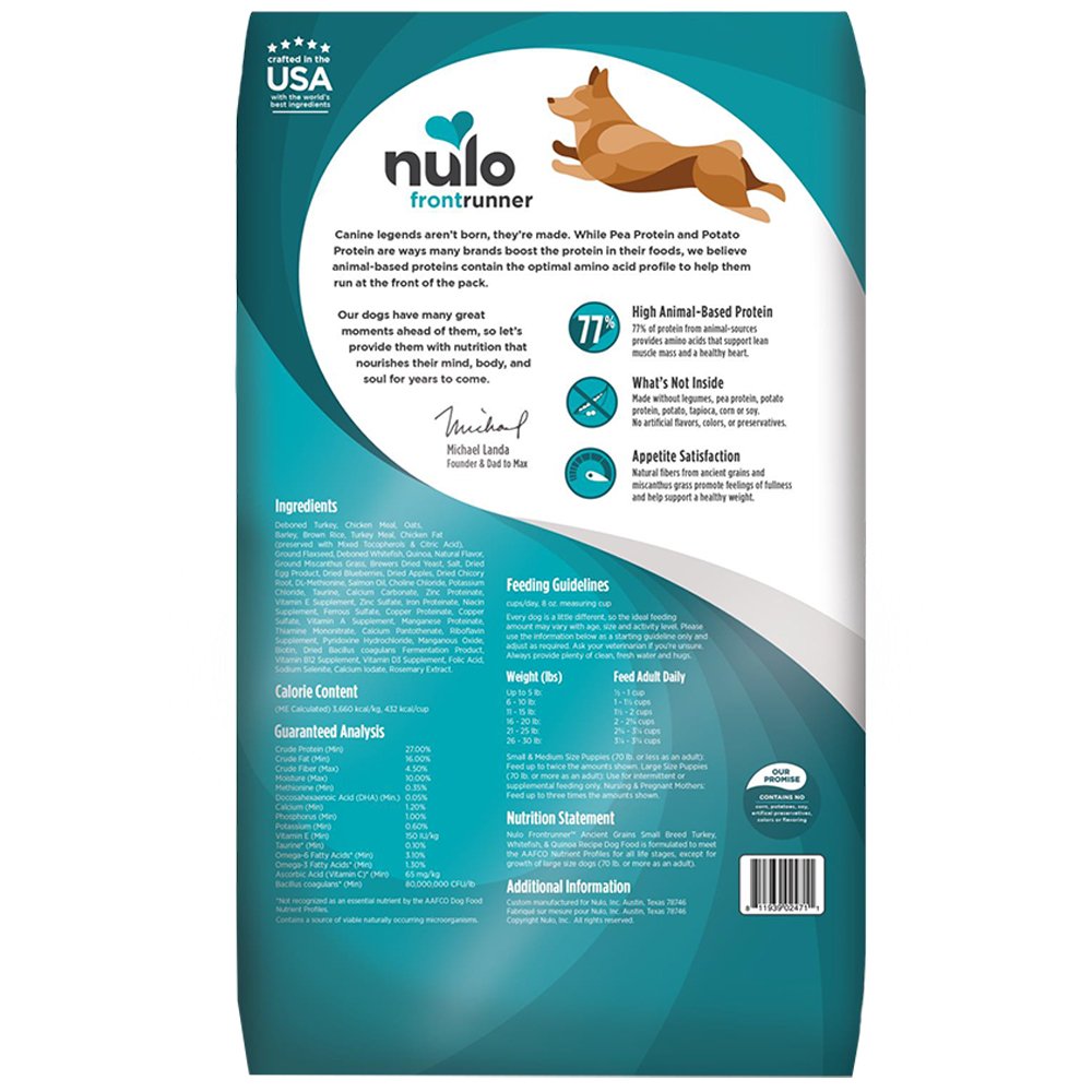 Nulo Frontrunner Ancient Grains Turkey, Whitefish & Quinoa Recipe Small Breed Adult Dry Dog Food - Image 2