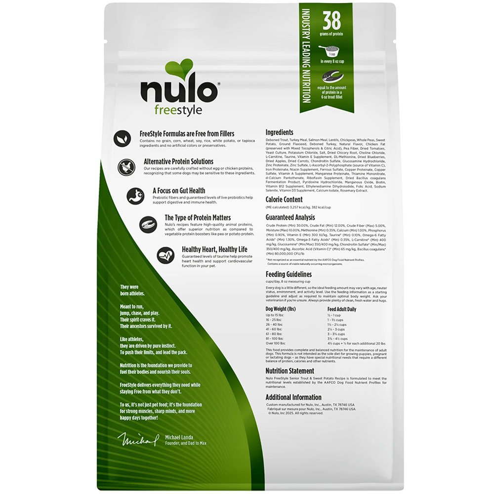 Nulo Freestyle Senior Trout & Sweet Potato Recipe Adult Dry Dog Food - Image 2