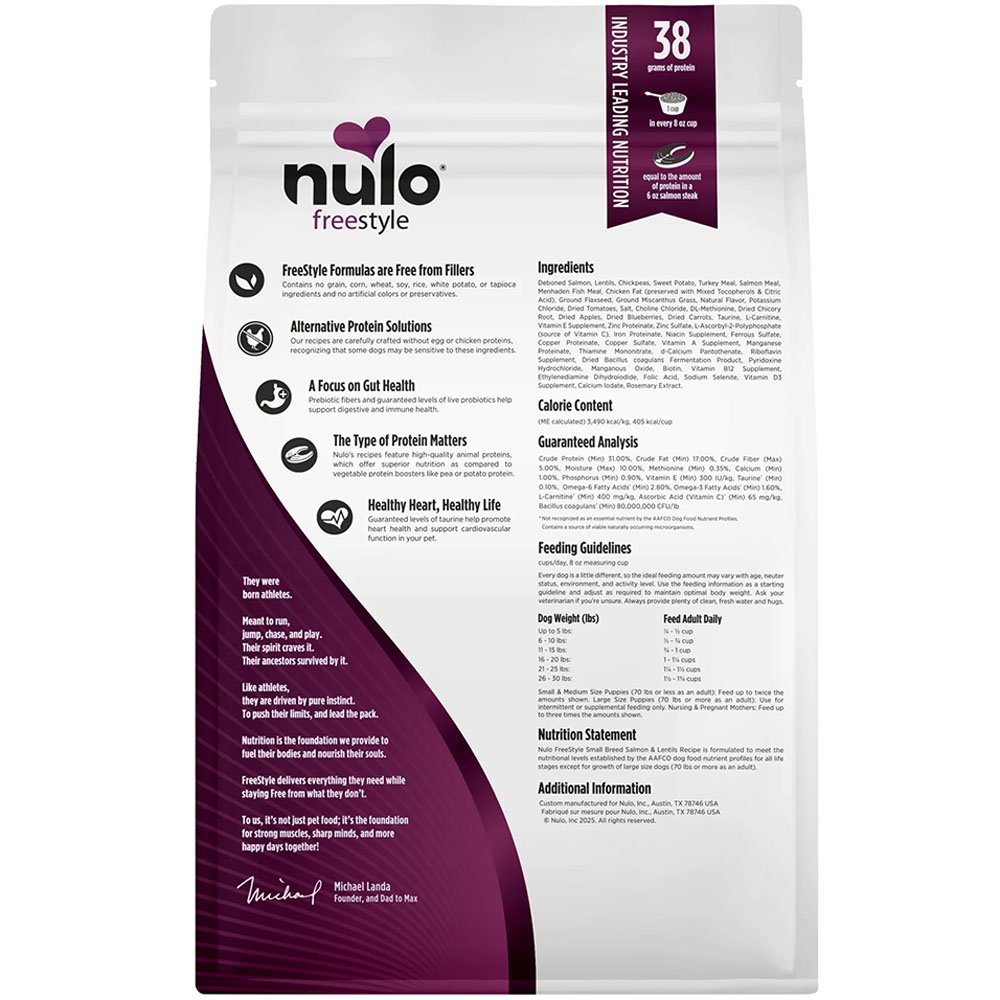Nulo FreeStyle Small Breed Salmon & Lentils Recipe Puppy & Adult Dry Dog Food - Image 2