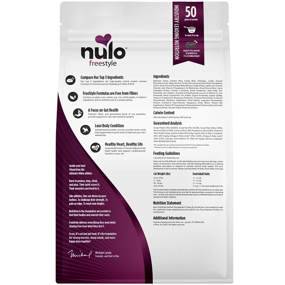 Nulo Freestyle Hairball Management Turkey & Cod Recipe Adult Dry Cat Food - Image 2