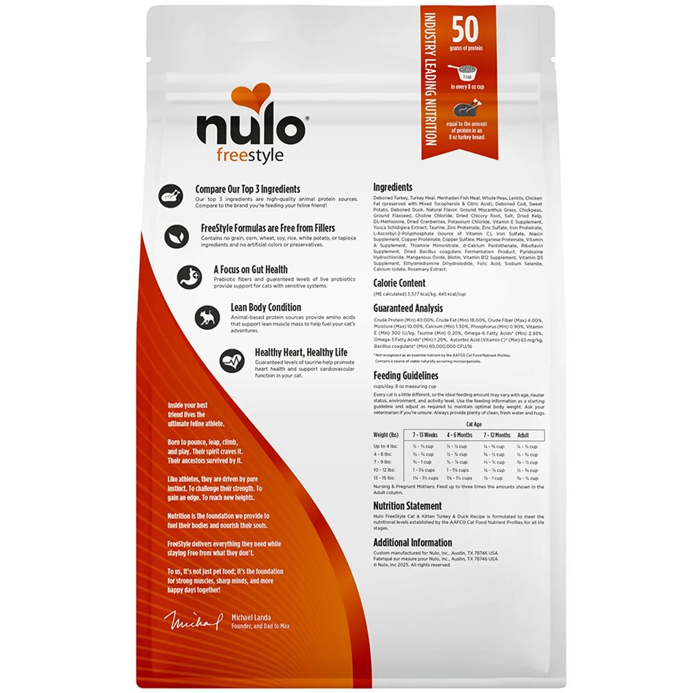 Nulo Freestyle Turkey & Duck Recipe Kitten & Adult Dry Cat Food - Image 2