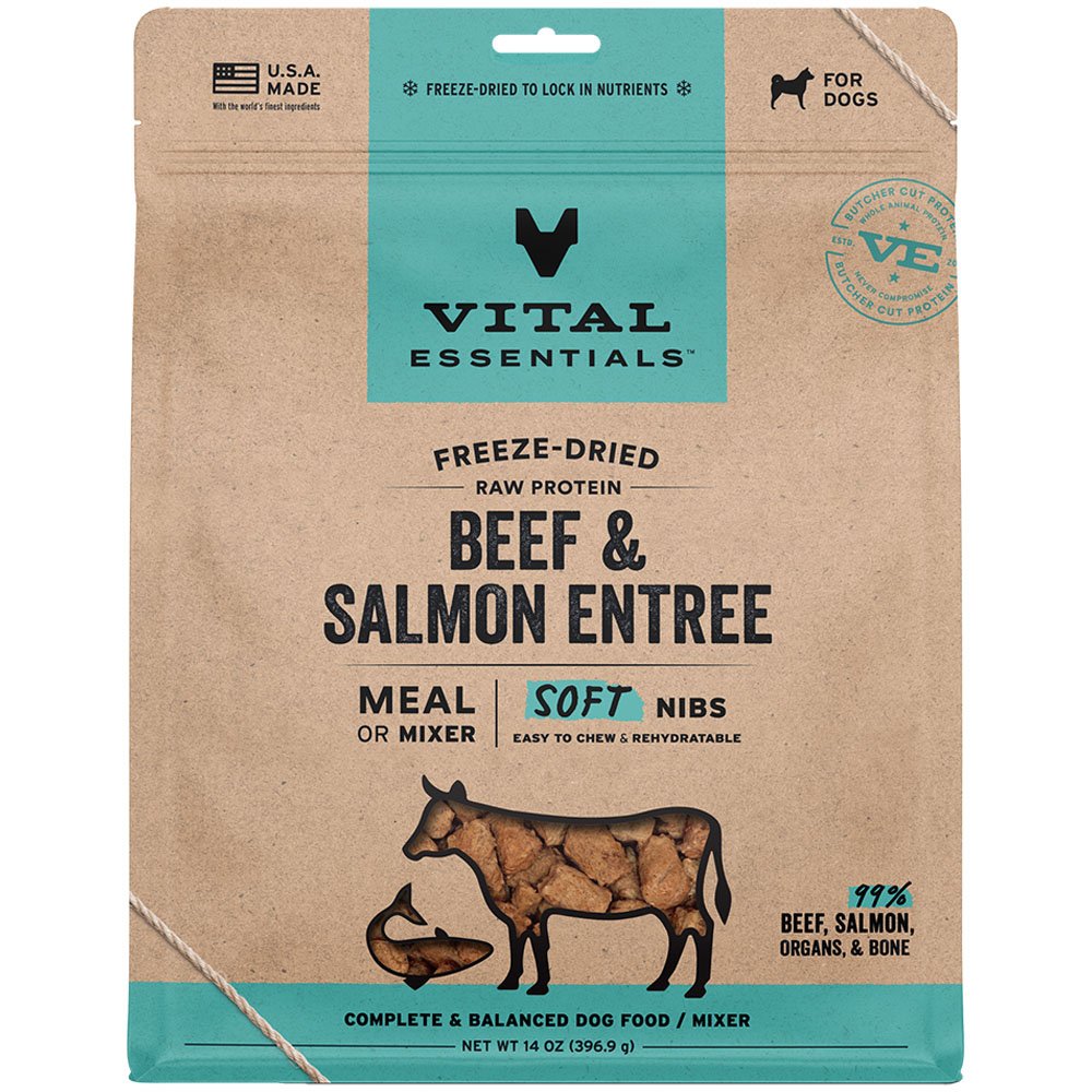 Vital Essentials Beef & Salmon Entrée & Mixer Soft Nibs Freeze-Dried Raw Dog Food