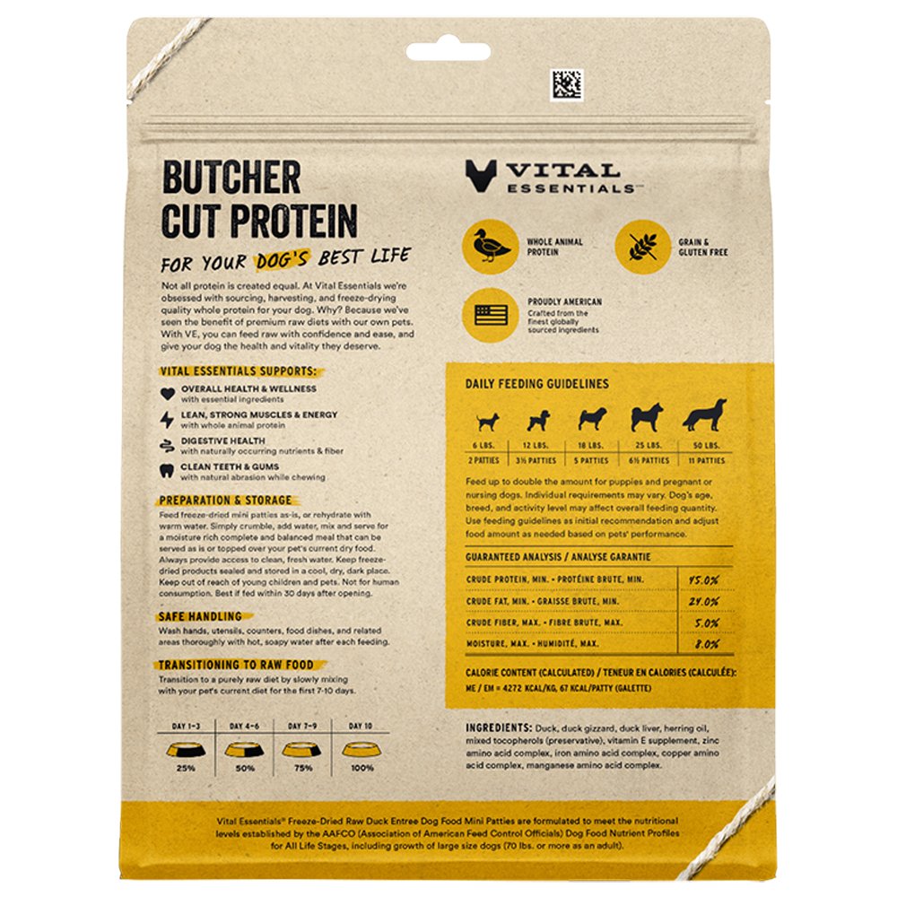 Vital Essentials Duck Entrée Mini Patties Freeze-Dried Raw Dog Food - Image 2