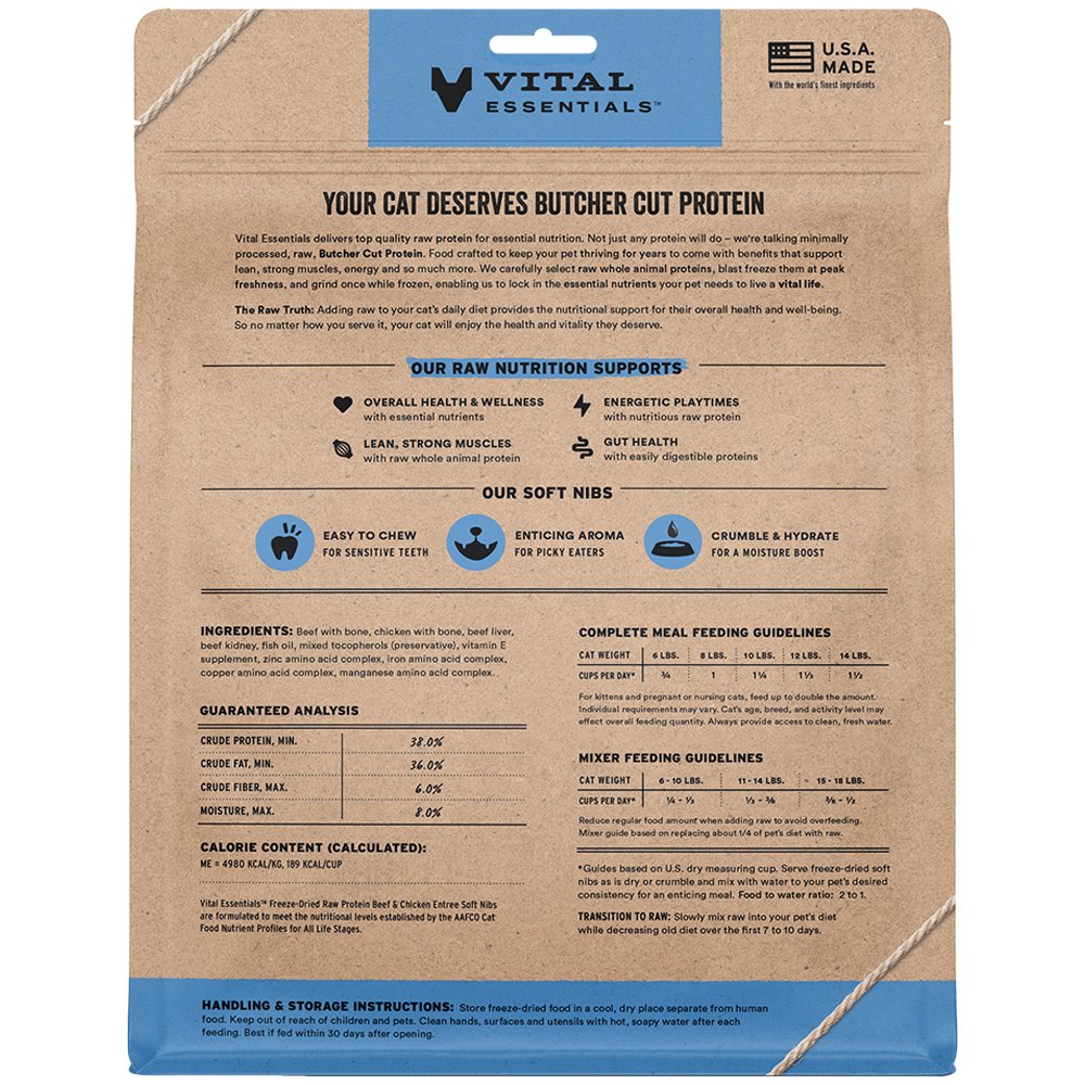 Vital Essentials Beef & Chicken Entrée & Mixer Soft Nibs Freeze-Dried Raw Cat Food - Image 3