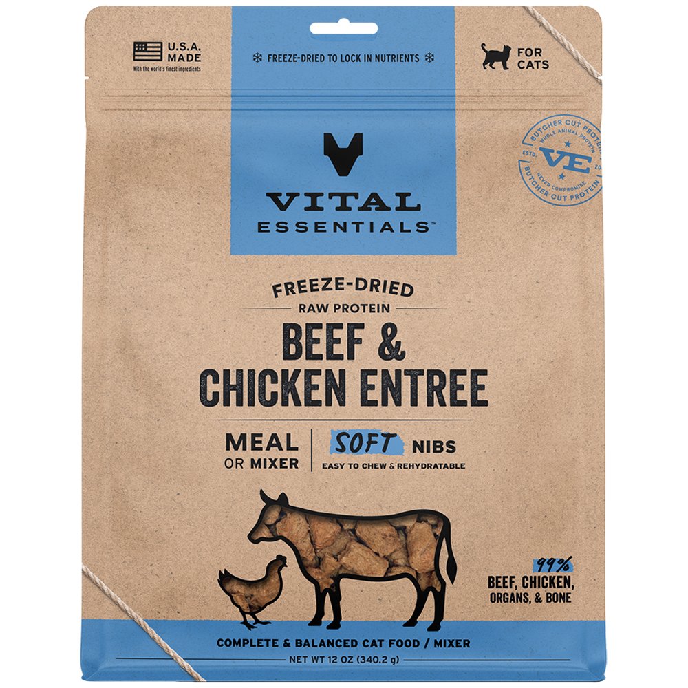 Vital Essentials Beef & Chicken Entrée & Mixer Soft Nibs Freeze-Dried Raw Cat Food
