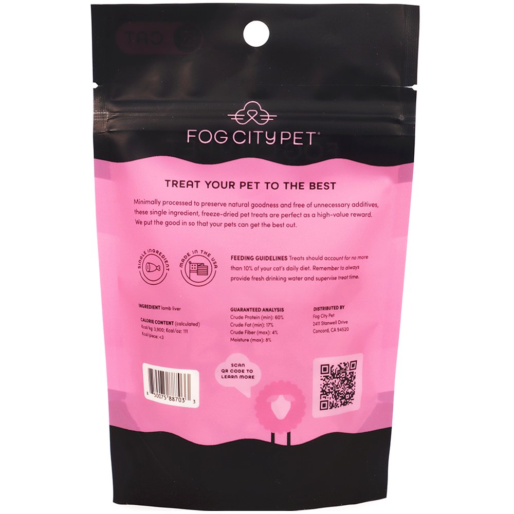 Fog City Pet Lamb Liver Freeze-Dried Cat Treats - back of pack