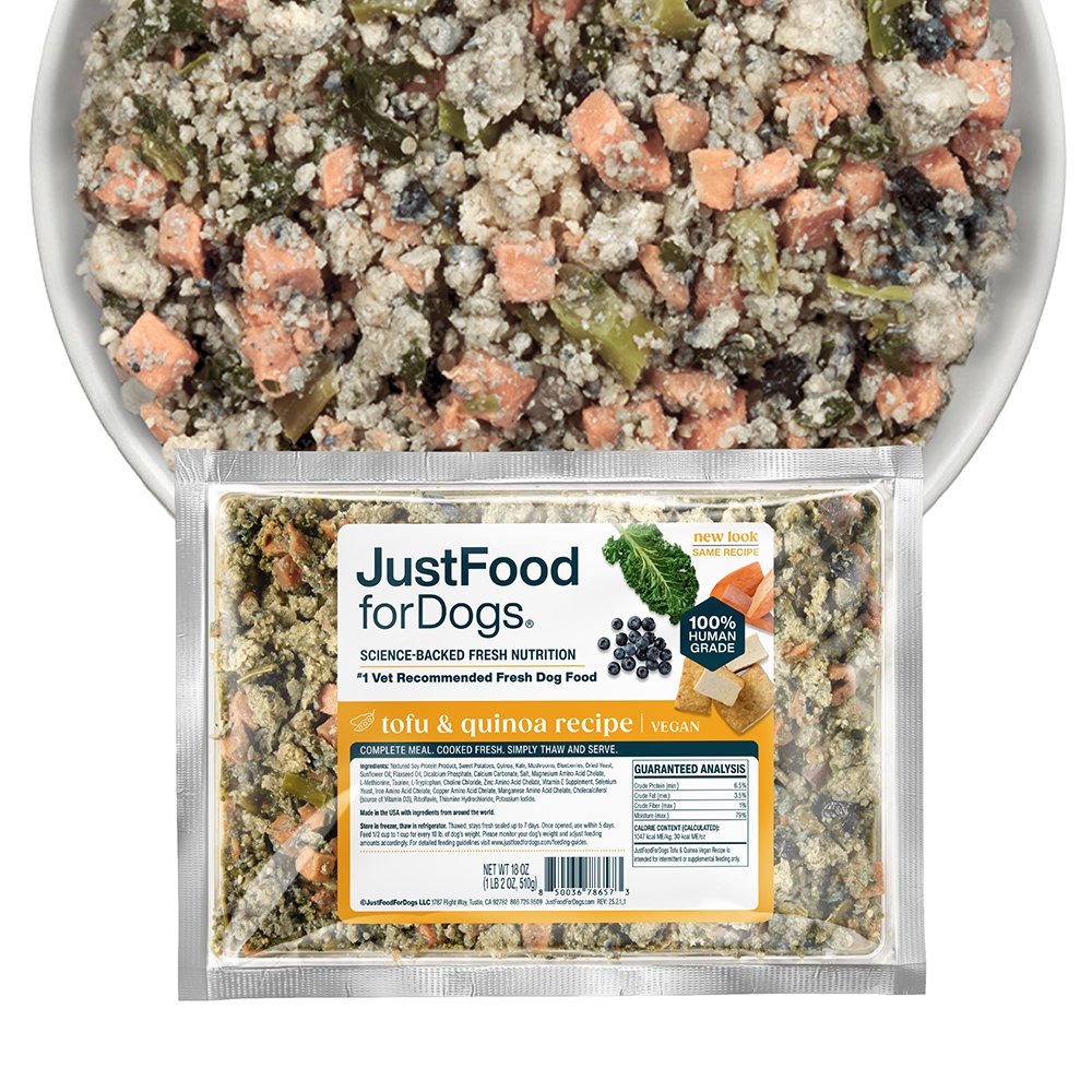 JustFoodforDogs Tofu & Quinoa Vegan Recipe Frozen Cooked Dog Food - Image 2
