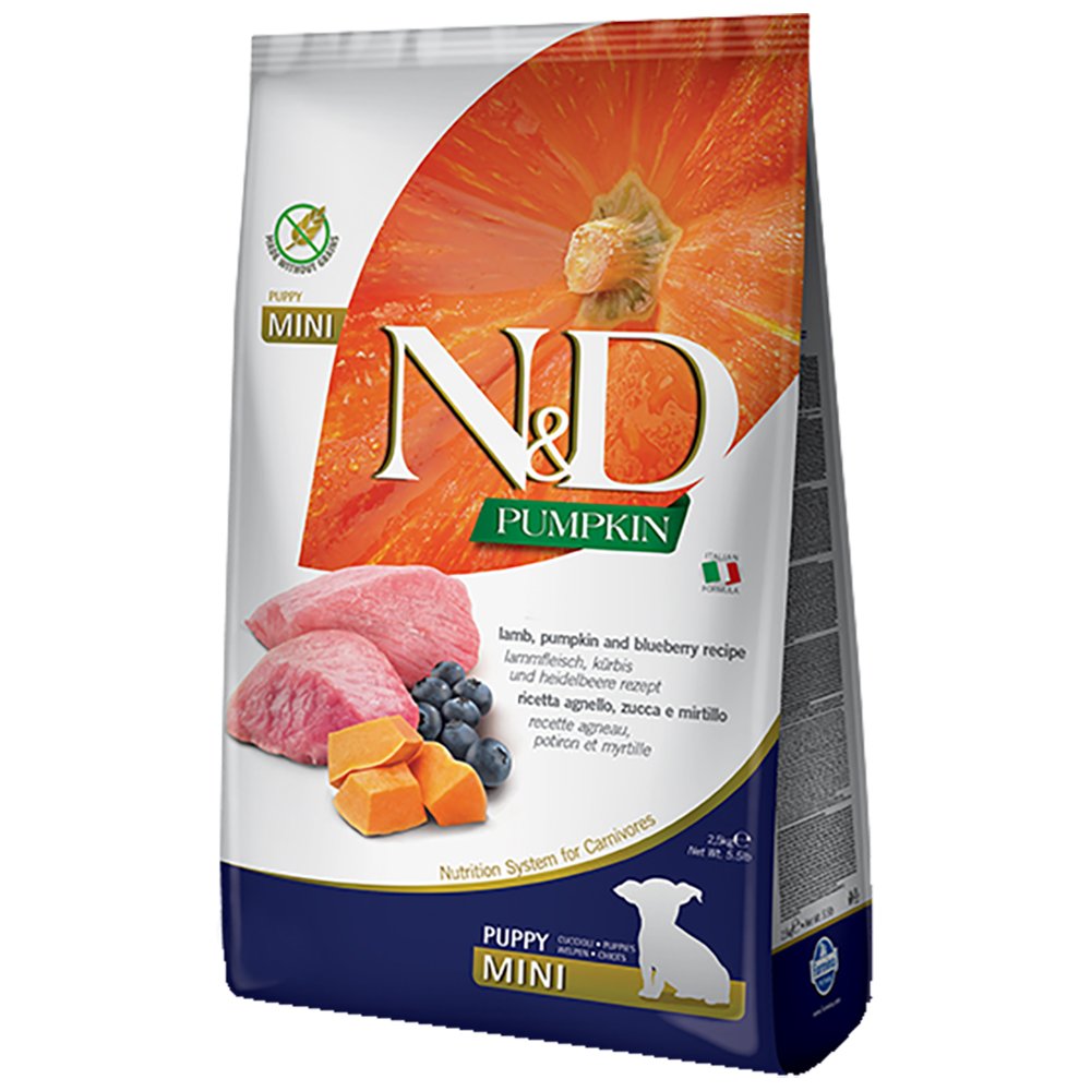 Farmina N&D Pumpkin Lamb, Pumpkin & Blueberry Recipe Puppy Mini Kibble Dry Dog Food