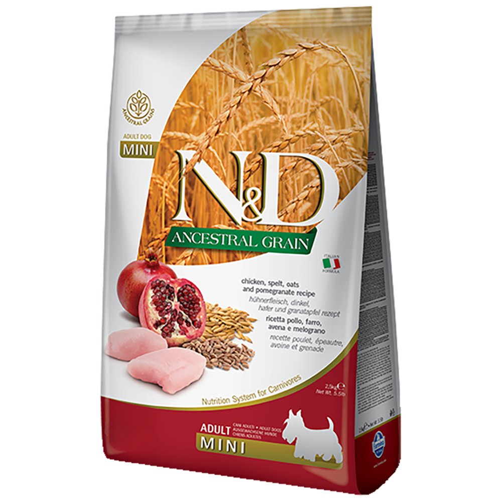 Farmina N&D Ancestral Grain Chicken, Spelt, Oats & Pomegranate Recipe Adult Mini Kibble Dry Dog Food