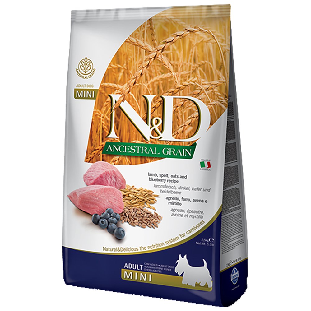 Farmina N&D Ancestral Grain Lamb, Spelt, Oats & Blueberry Recipe Adult Mini Kibble Dry Dog Food