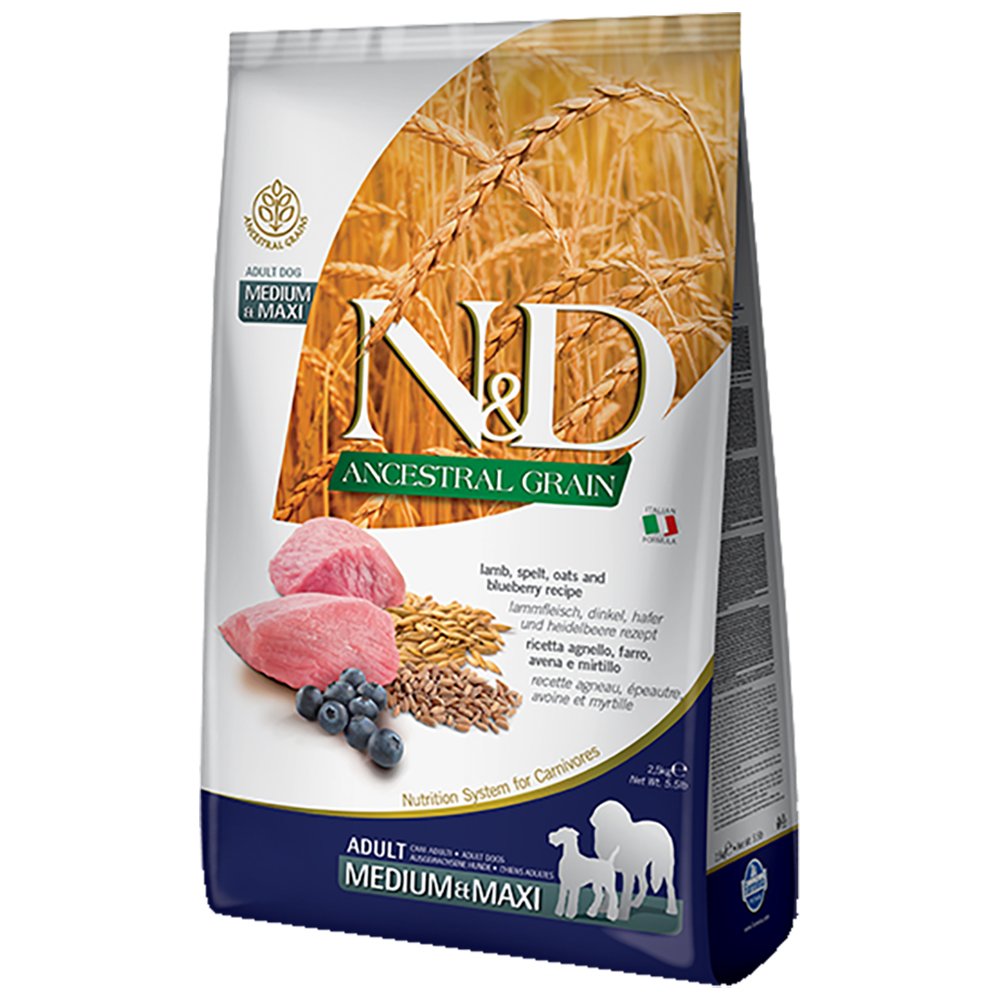 Farmina N&D Ancestral Grain Lamb, Spelt, Oats & Blueberry Recipe Adult Medium/Large Breed Dry Dog Food