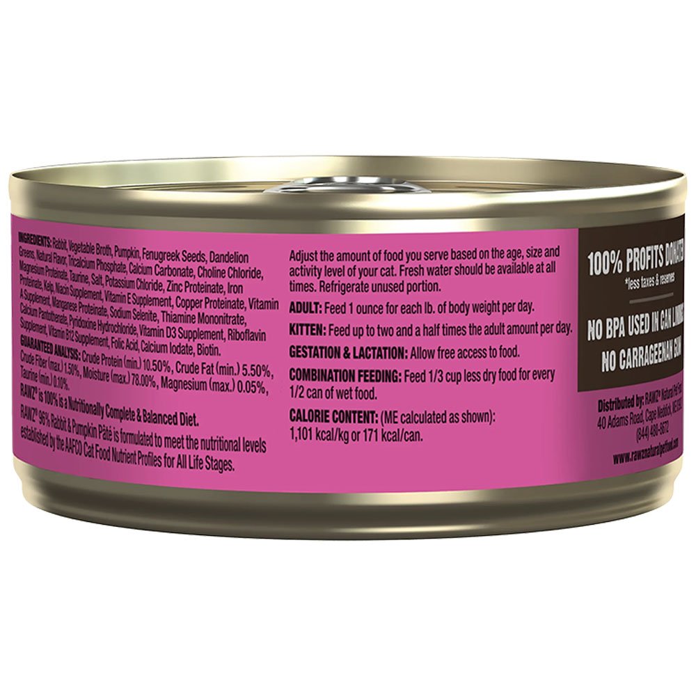 RAWZ 96% Rabbit & Pumpkin Pâté Canned Cat Food - Image 2