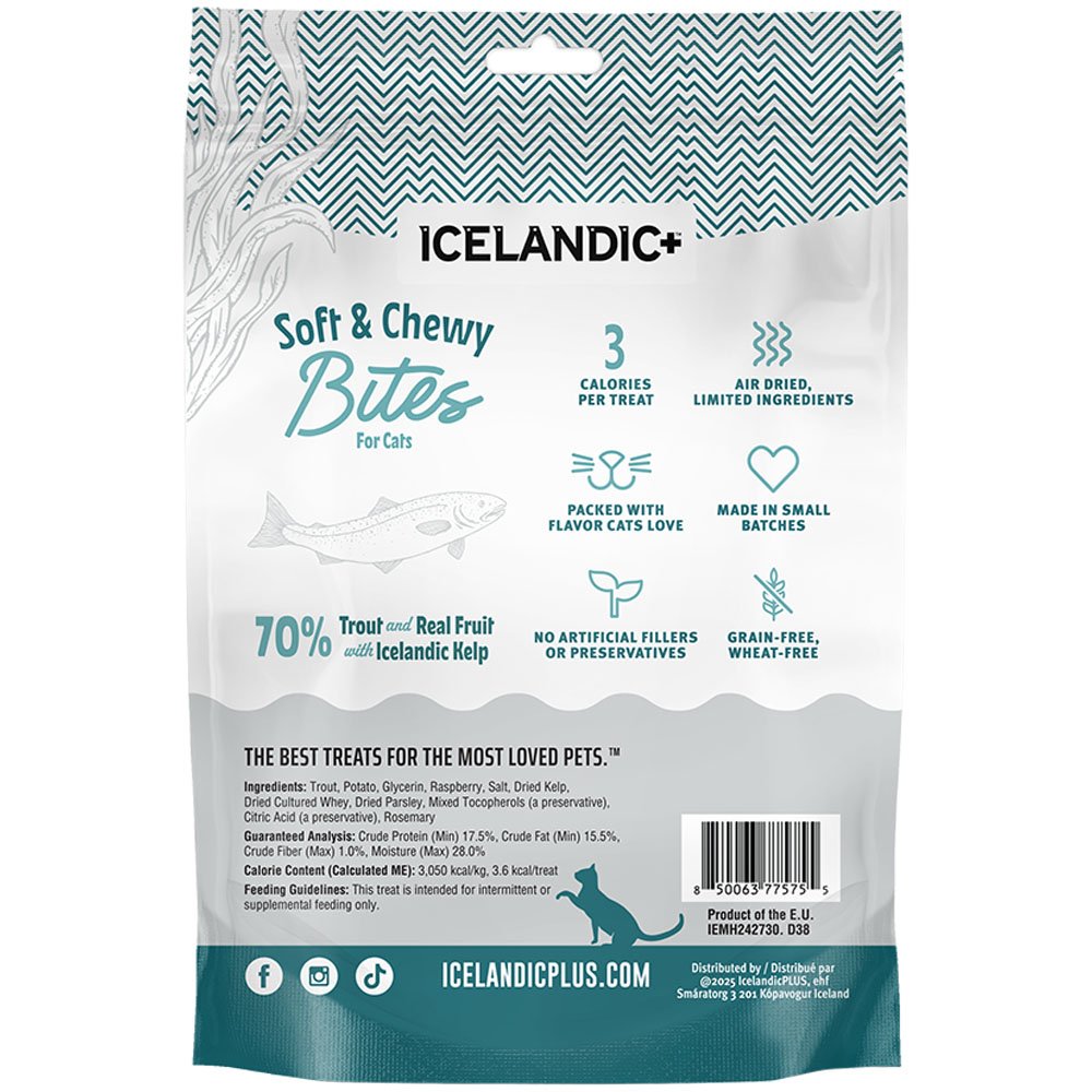Icelandic+ Soft & Chewy Bites Trout Raspberry & Kelp Recipe Cat Treats - Image 3