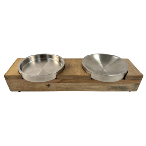 Fog City Pet Whisker Relief Double Wall Stainless Steel Cat Bowl Set w/ Wood Stand
