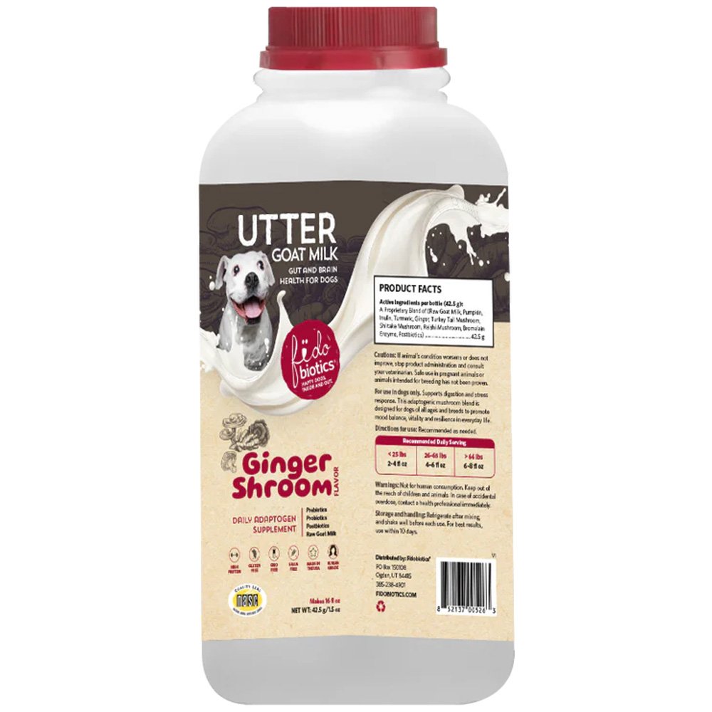 Fidobiotics Utter Goat Milk Ginger Shroom Flavor Daily Adaptogen Dog Supplement