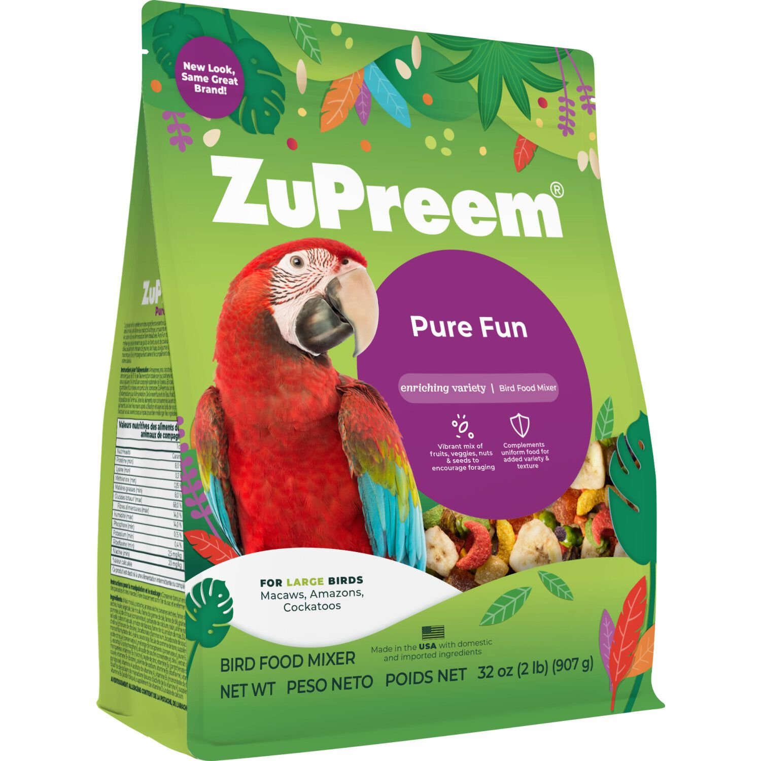 Zupreem Pure Fun For Large Birds Bird Food, 2-Lb