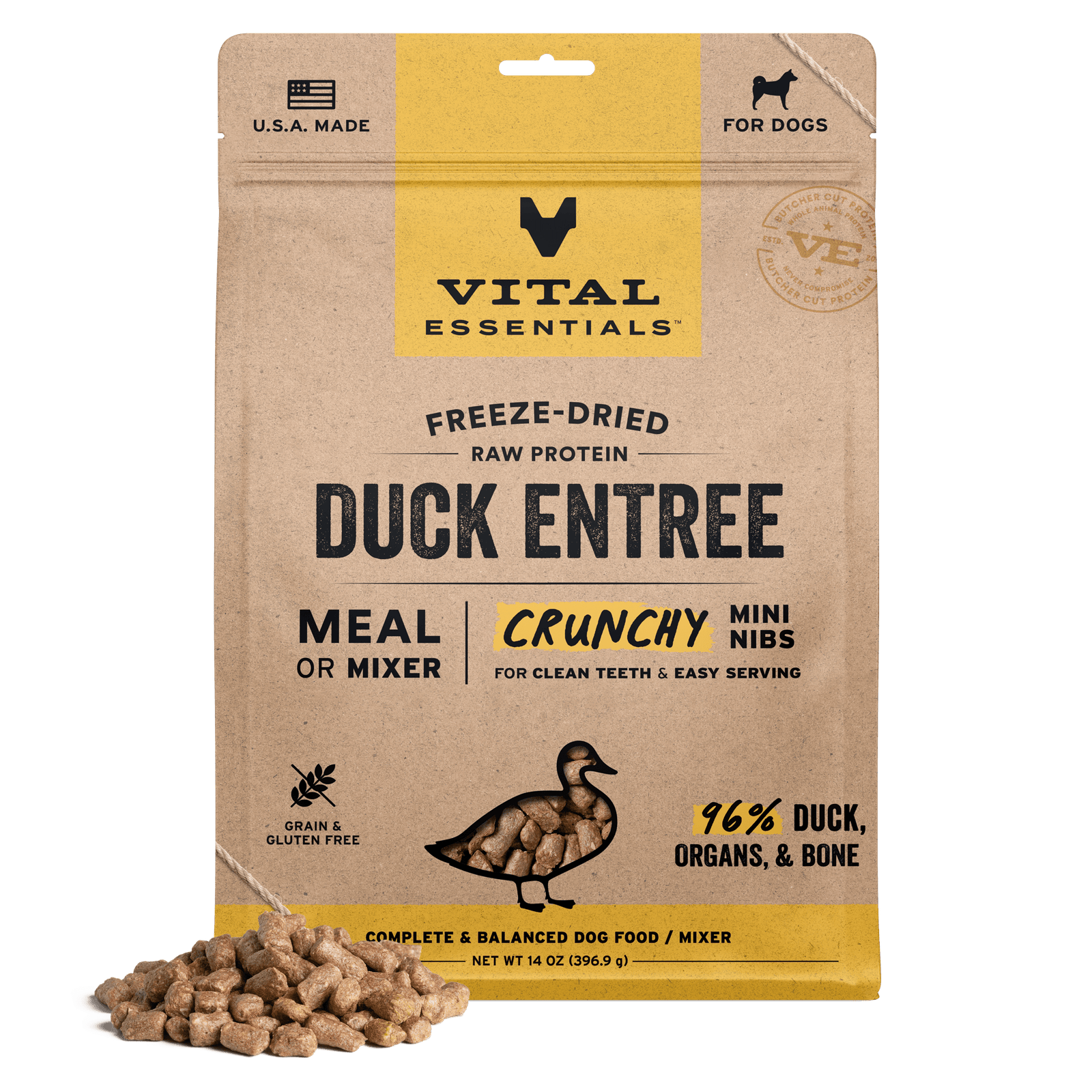 Vital Essentials Freeze-Dried Raw Duck Entrée Crunchy Mini Nibs Dog Food