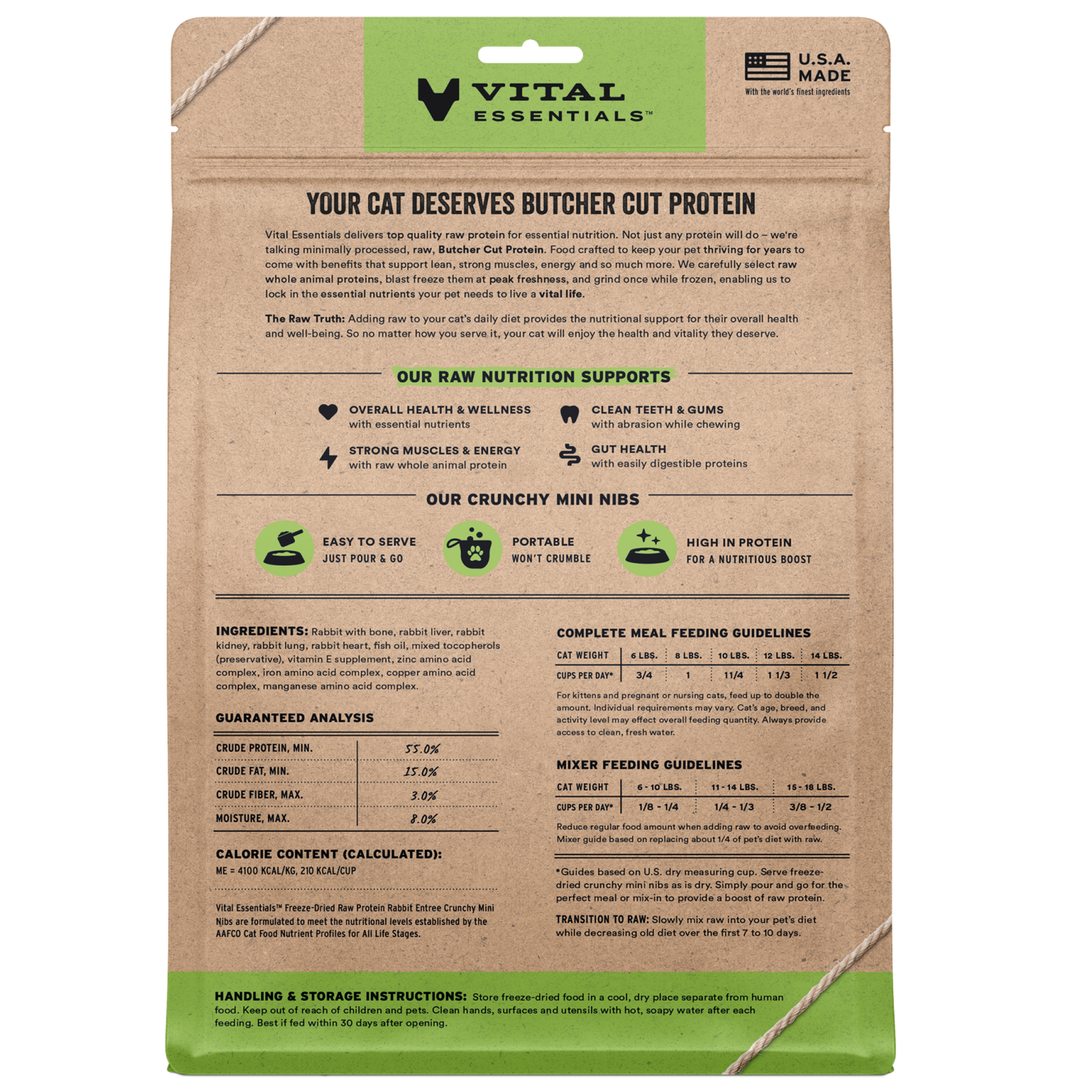 Vital Essentials Freeze-Dried Raw Rabbit Entrée Crunchy Mini Nibs Cat Food - Image 2