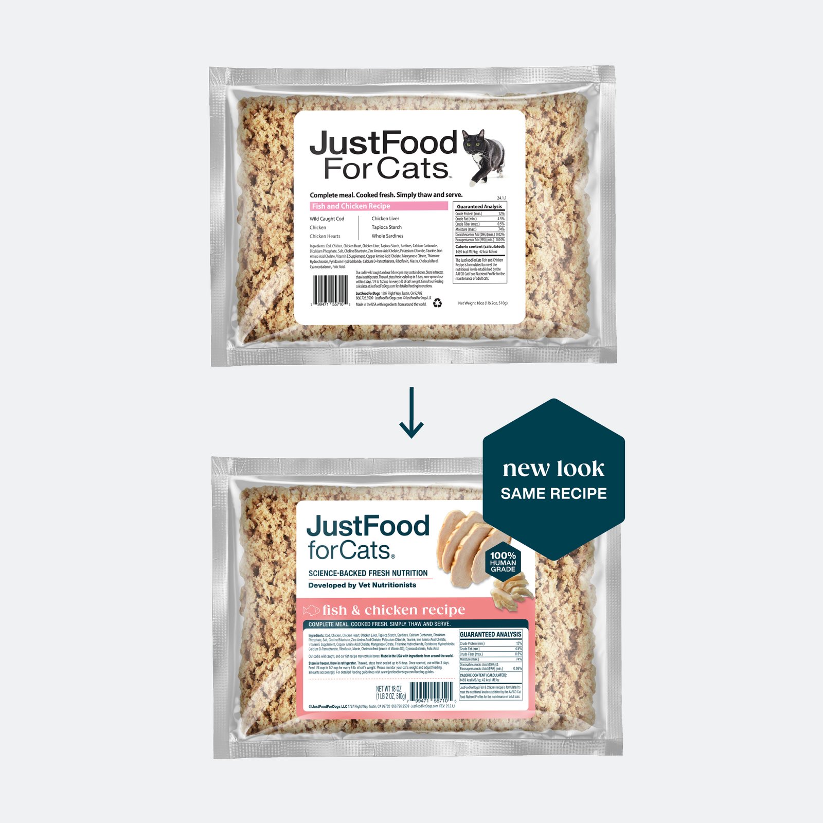 JustFoodforCats Fish & Chicken Recipe Frozen Cooked Cat Food - Image 3