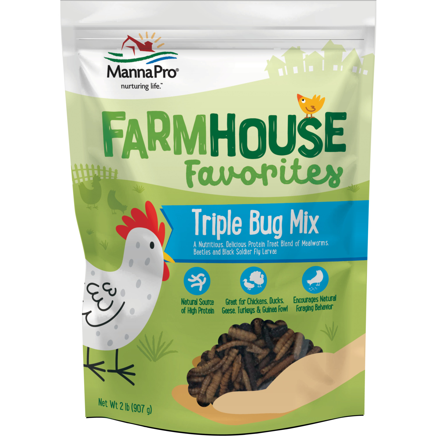 Manna Pro Farmhouse Favorites Triple Bug Mix Chicken Treats, 2Lb