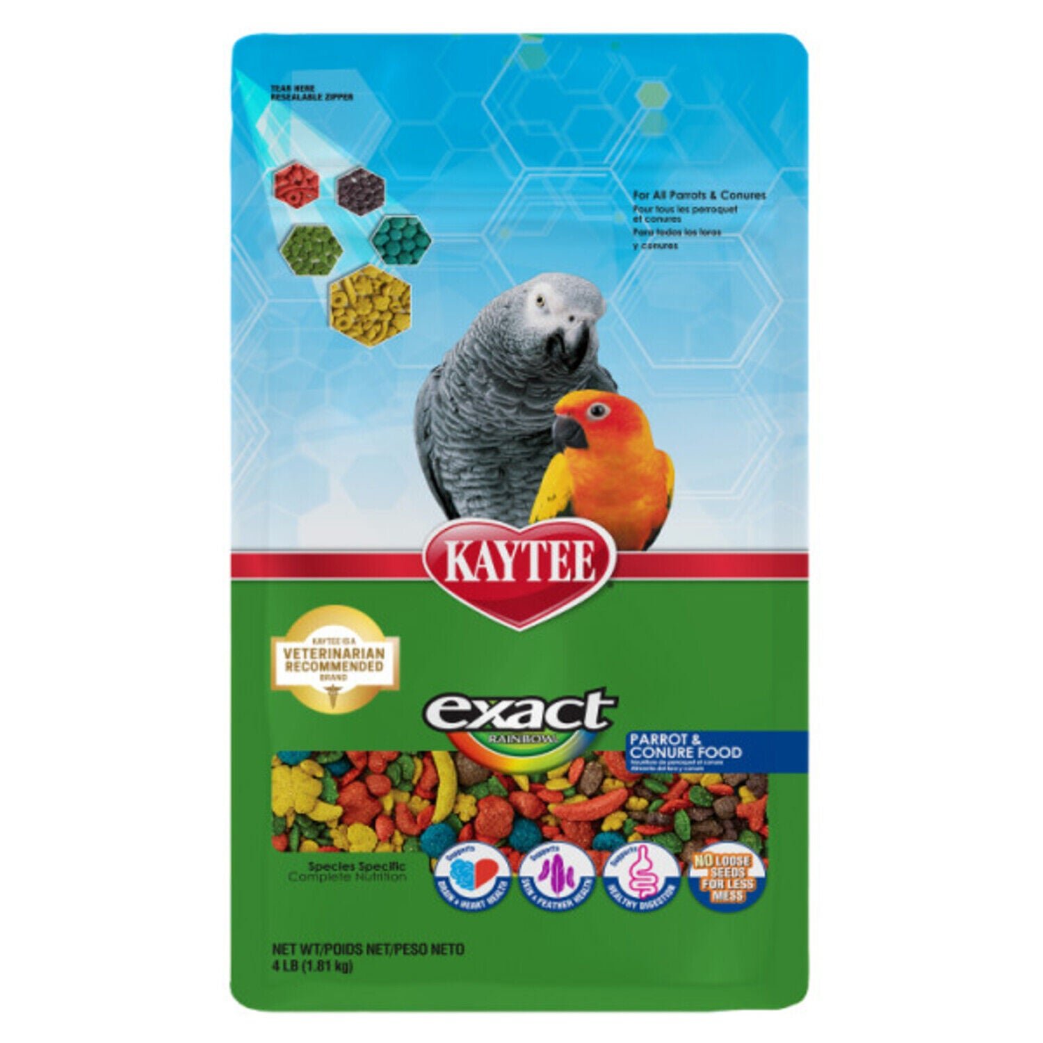 Kaytee Exact Rainbow Parrot & Conure, Premium Extruded Food - 4-Lb