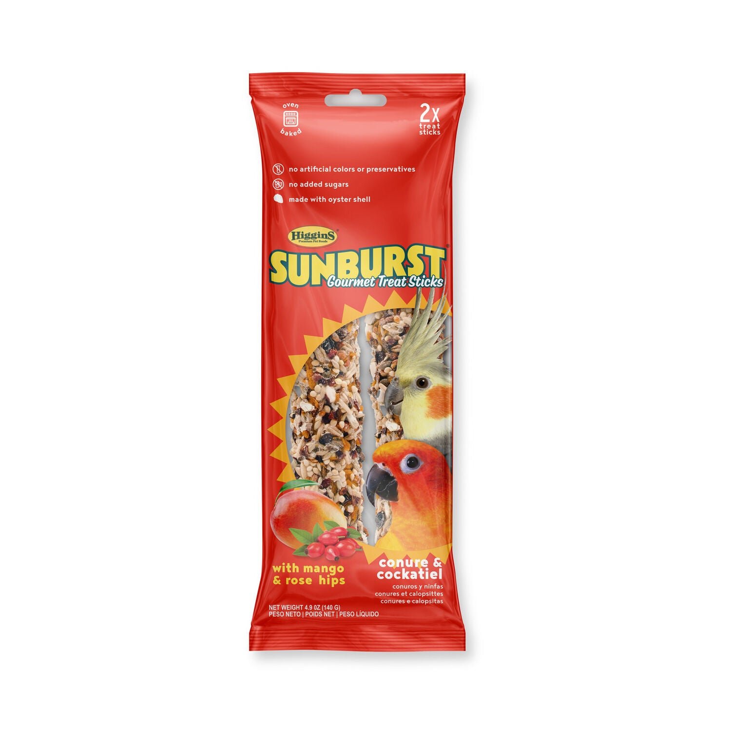 Higgins Sunburst Gourmet Conure & Cockatiel Treat Sticks With Mango & Rose Hips, 4.9-Oz