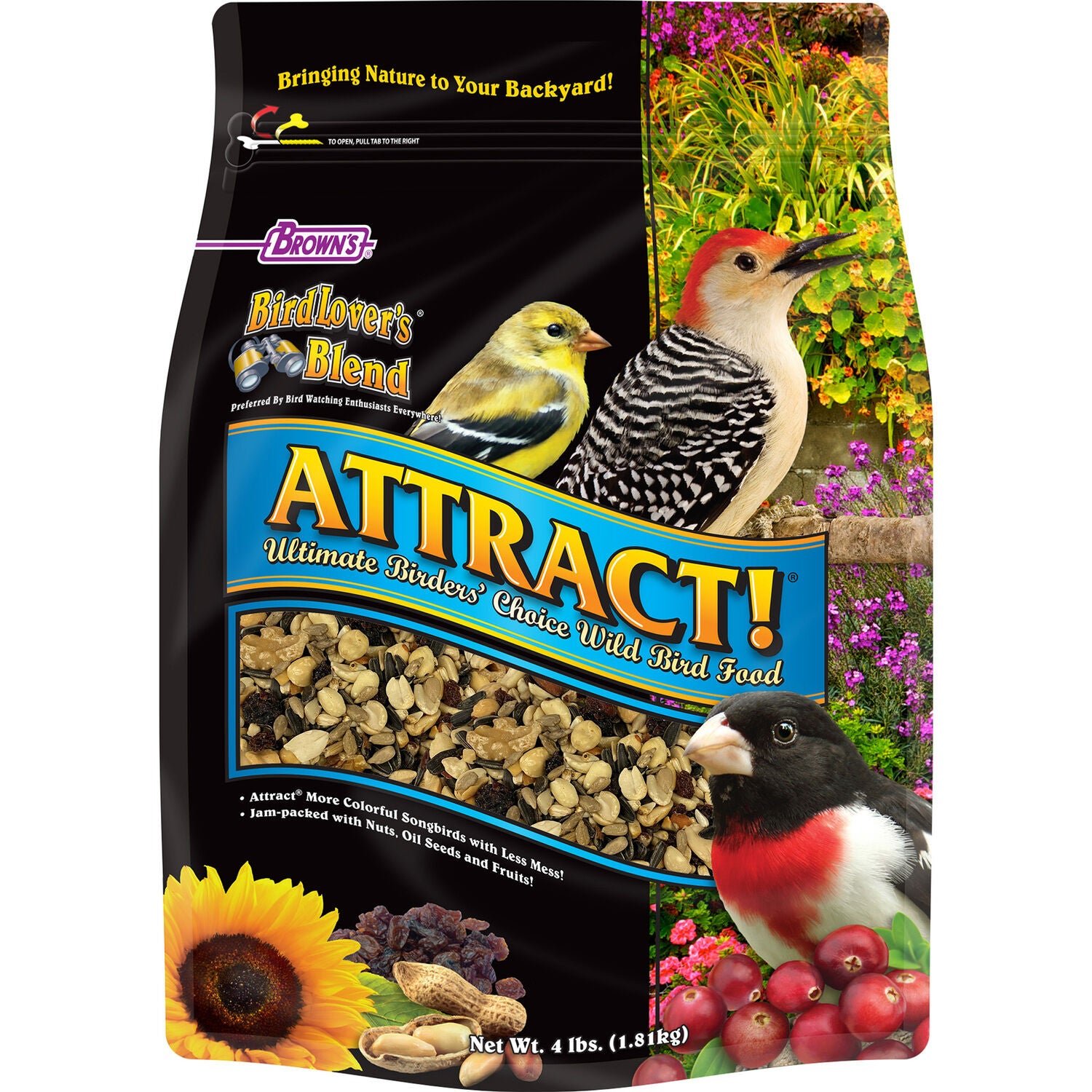 Brown's Bird Lover’S Blend Attract Ultimate Birder’S Choice Wild Bird Food, 4-Lb
