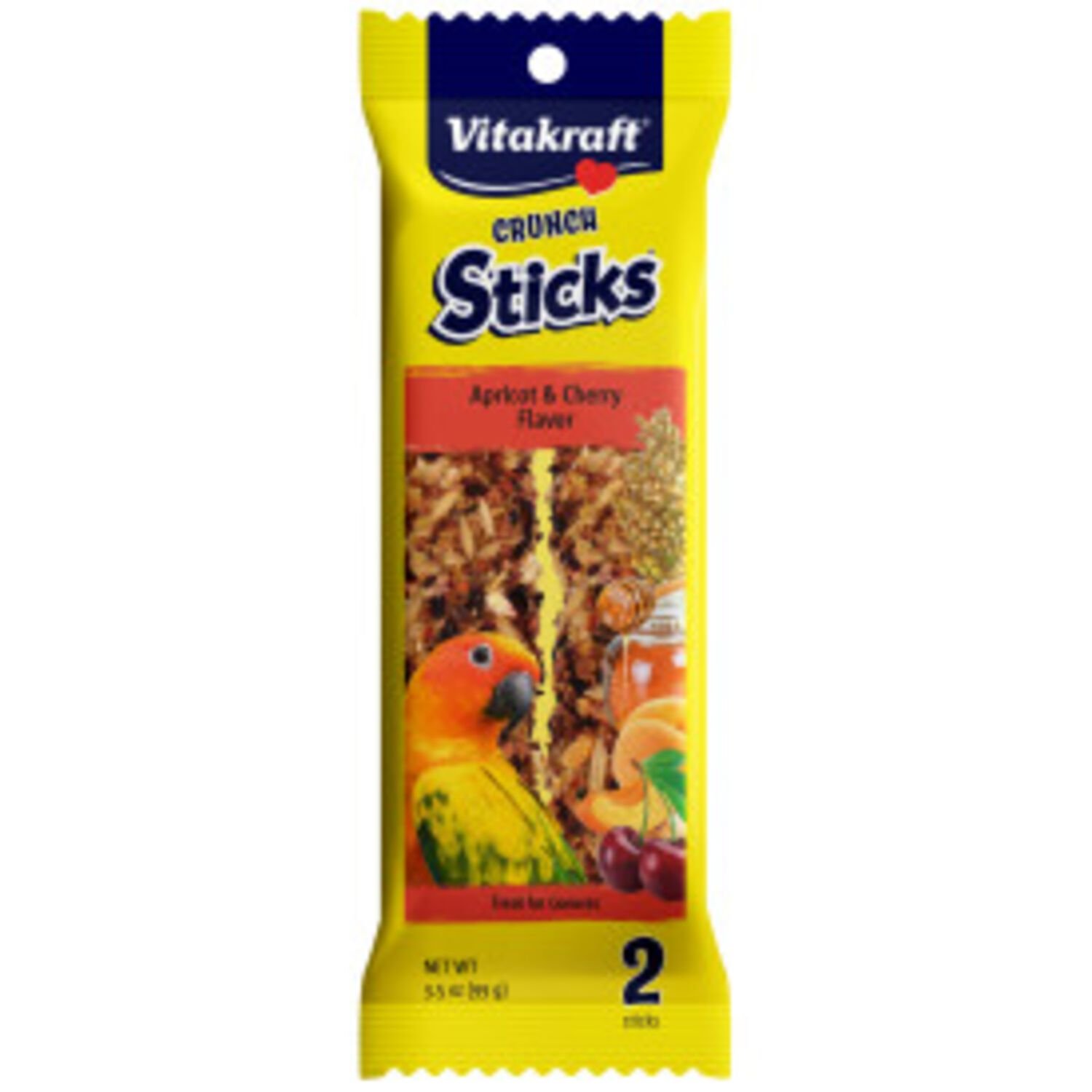 Vitakraft Crunch Sticks Triple-Baked Apricot & Cherry Flavor Parrot Treats, 5.5-Oz 2-Pack