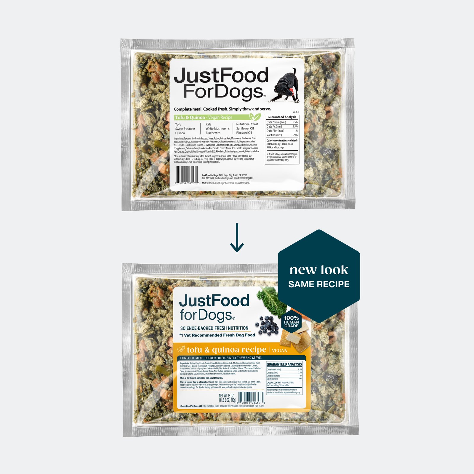 JustFoodforDogs Tofu & Quinoa Vegan Recipe Frozen Cooked Dog Food - Image 3