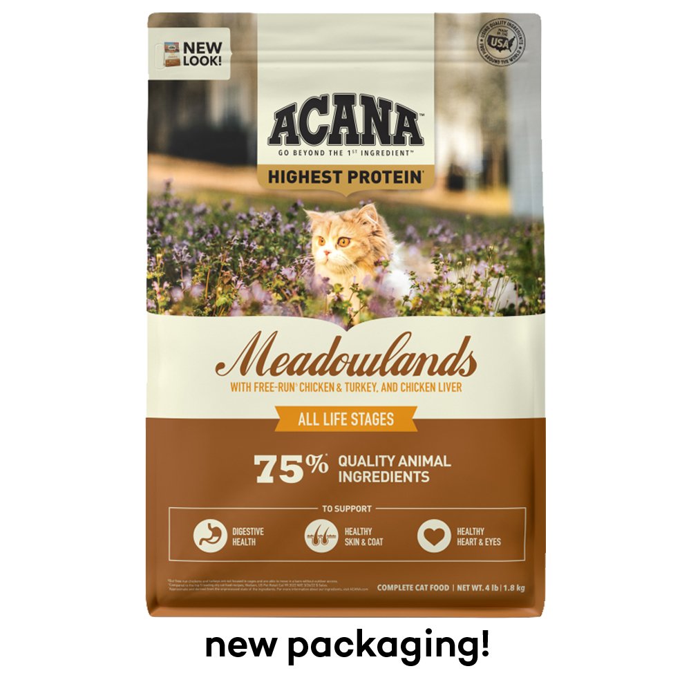 ACANA Highest Protein Meadowlands w/ Free-Run Chicken, Turkey & Chicken Liver Dry Cat Food