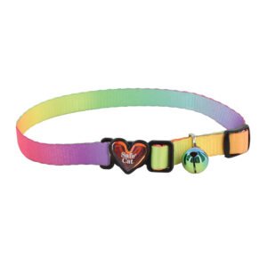 Safe Cat Pastel Rainbow Heartbreaker Adjustable Cat Collar w/ Breakaway Heart Buckle